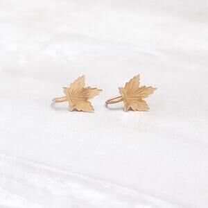 Vintage Screw On Earrings Gold Tone Leaf Shape but Stamped "Sterling"
